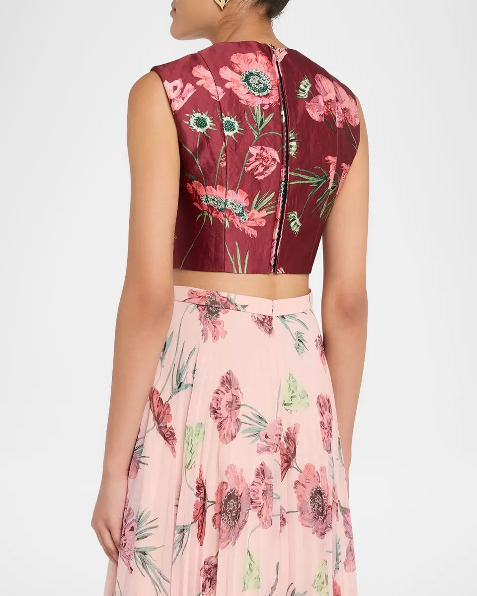 Erdem Floral Textured Satin Sleeveless Crop Top | Thumbnail 3 Erdem Floral Textured Satin Sleeveless Crop Top | Thumbnail 3