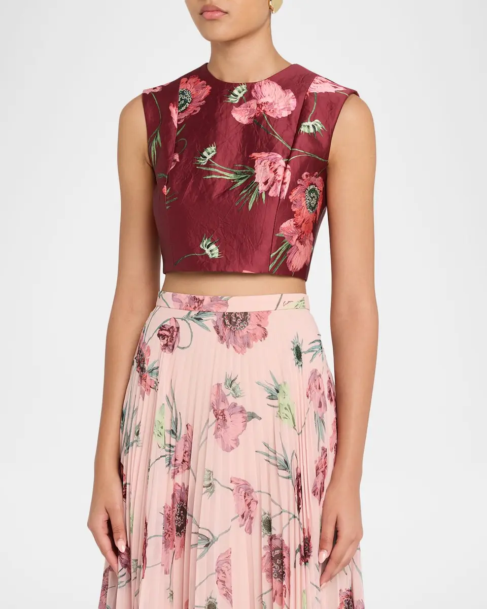 Erdem Floral Textured Satin Sleeveless Crop Top | Thumbnail 4 Erdem Floral Textured Satin Sleeveless Crop Top | Thumbnail 4