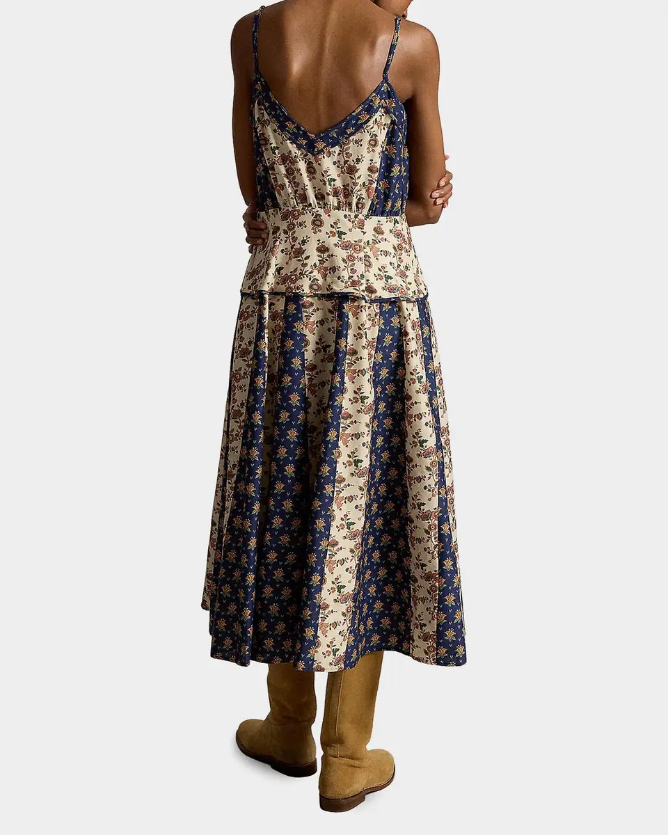 Polo Ralph Lauren Floral Cotton-Silk Paneled Midi Dress | Thumbnail 3 Polo Ralph Lauren Floral Cotton-Silk Paneled Midi Dress | Thumbnail 3
