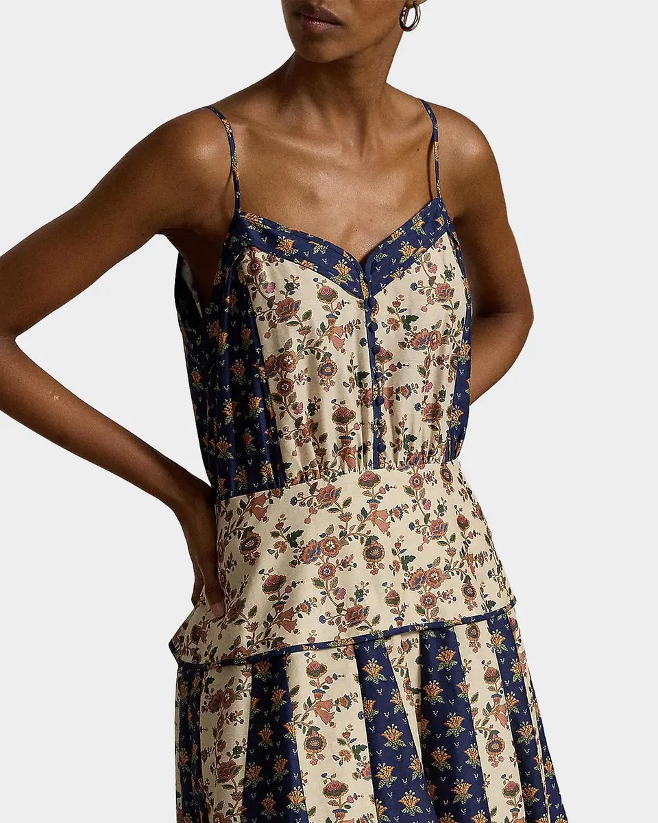 Polo Ralph Lauren Floral Cotton-Silk Paneled Midi Dress | Thumbnail 4 Polo Ralph Lauren Floral Cotton-Silk Paneled Midi Dress | Thumbnail 4