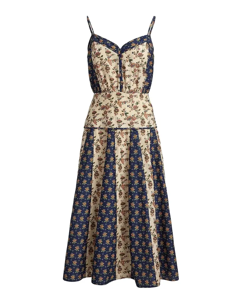 Polo Ralph Lauren Floral Cotton-Silk Paneled Midi Dress