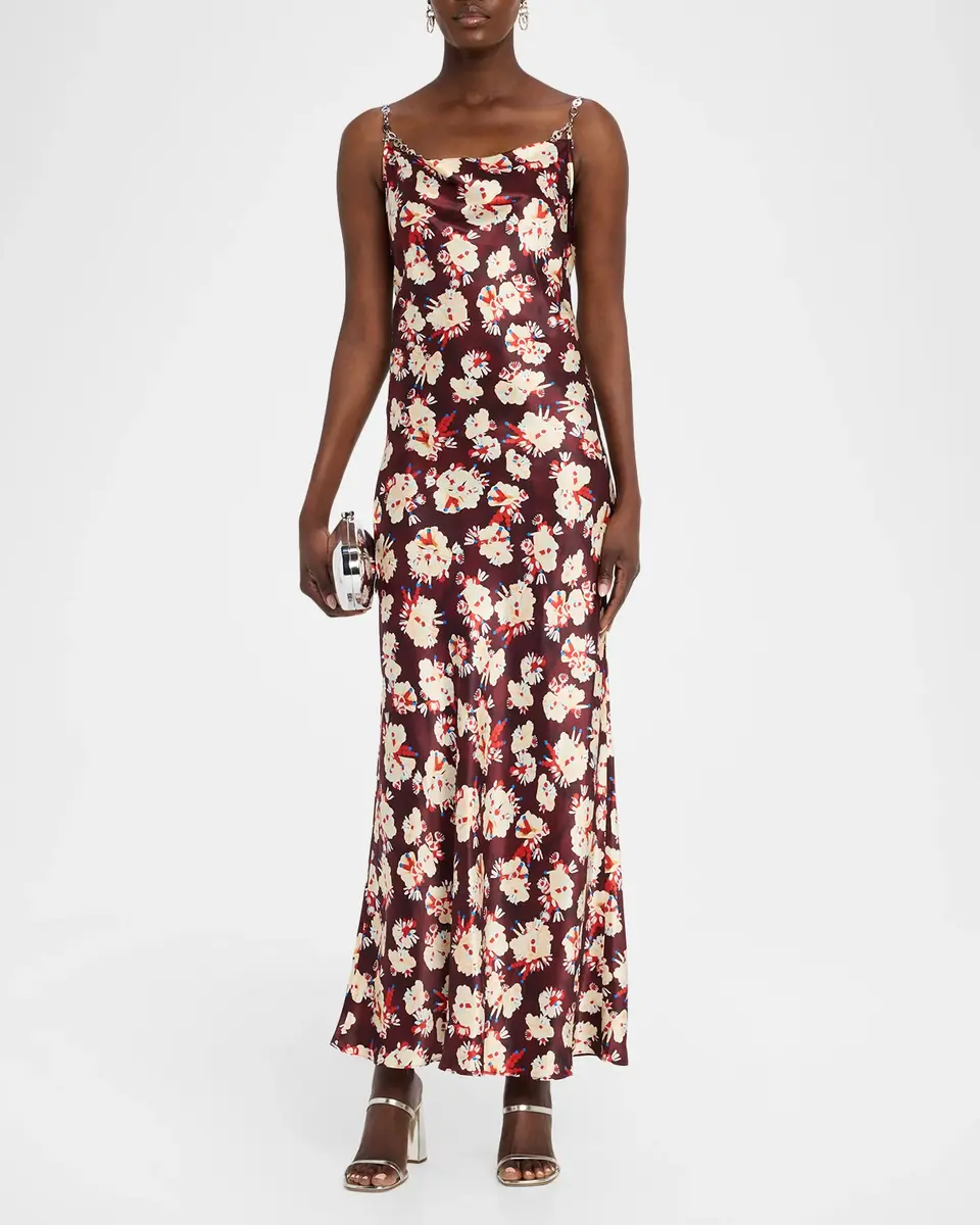 Rabanne Chain Cowl-Neck Floral Satin Maxi Slip Dress | Thumbnail 2 Rabanne Chain Cowl-Neck Floral Satin Maxi Slip Dress | Thumbnail 2