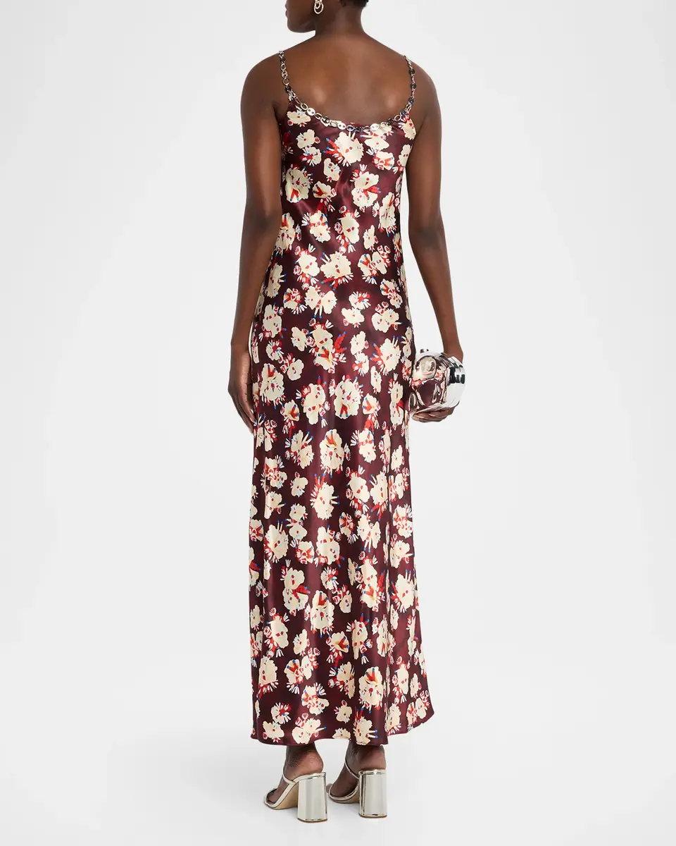 Rabanne Chain Cowl-Neck Floral Satin Maxi Slip Dress | Thumbnail 3 Rabanne Chain Cowl-Neck Floral Satin Maxi Slip Dress | Thumbnail 3