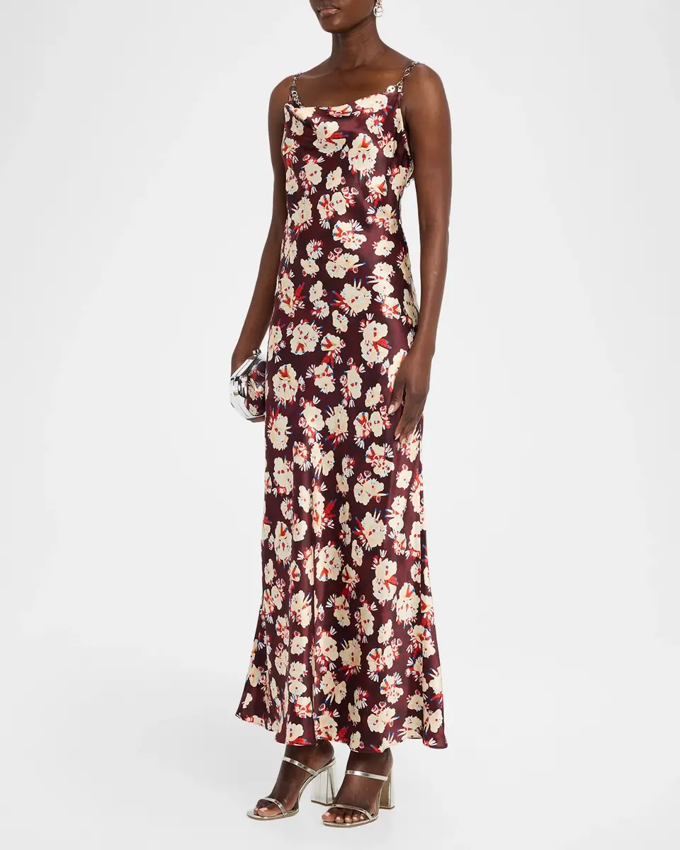 Rabanne Chain Cowl-Neck Floral Satin Maxi Slip Dress | Thumbnail 4 Rabanne Chain Cowl-Neck Floral Satin Maxi Slip Dress | Thumbnail 4