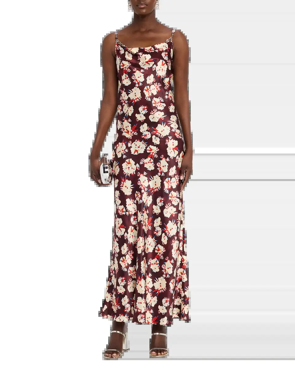 Rabanne Chain Cowl-Neck Floral Satin Maxi Slip Dress | Thumbnail 6 Rabanne Chain Cowl-Neck Floral Satin Maxi Slip Dress | Thumbnail 6