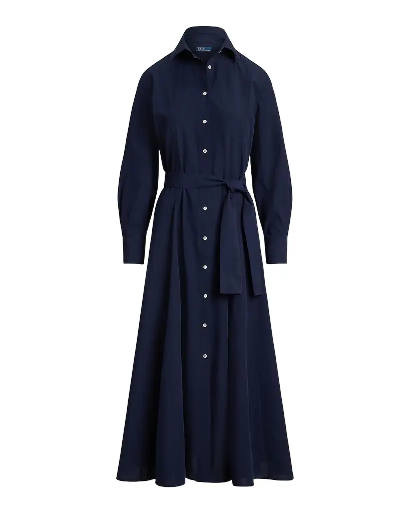 Polo Ralph Lauren Pleated Cotton Canvas Midi Shirtdress
