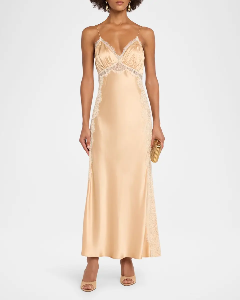 LoveShackFancy Shia Lace-Trim Silk-Blend A-Line Maxi Slipdress | Thumbnail 2