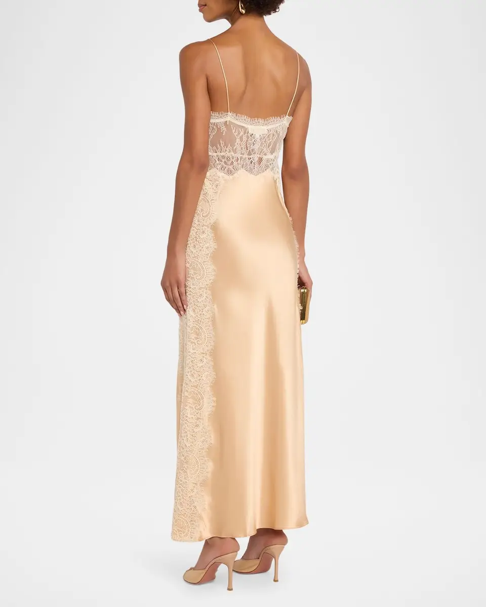 LoveShackFancy Shia Lace-Trim Silk-Blend A-Line Maxi Slipdress | Thumbnail 3