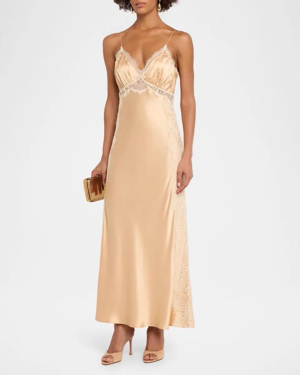 LoveShackFancy Shia Lace-Trim Silk-Blend A-Line Maxi Slipdress | Thumbnail 4