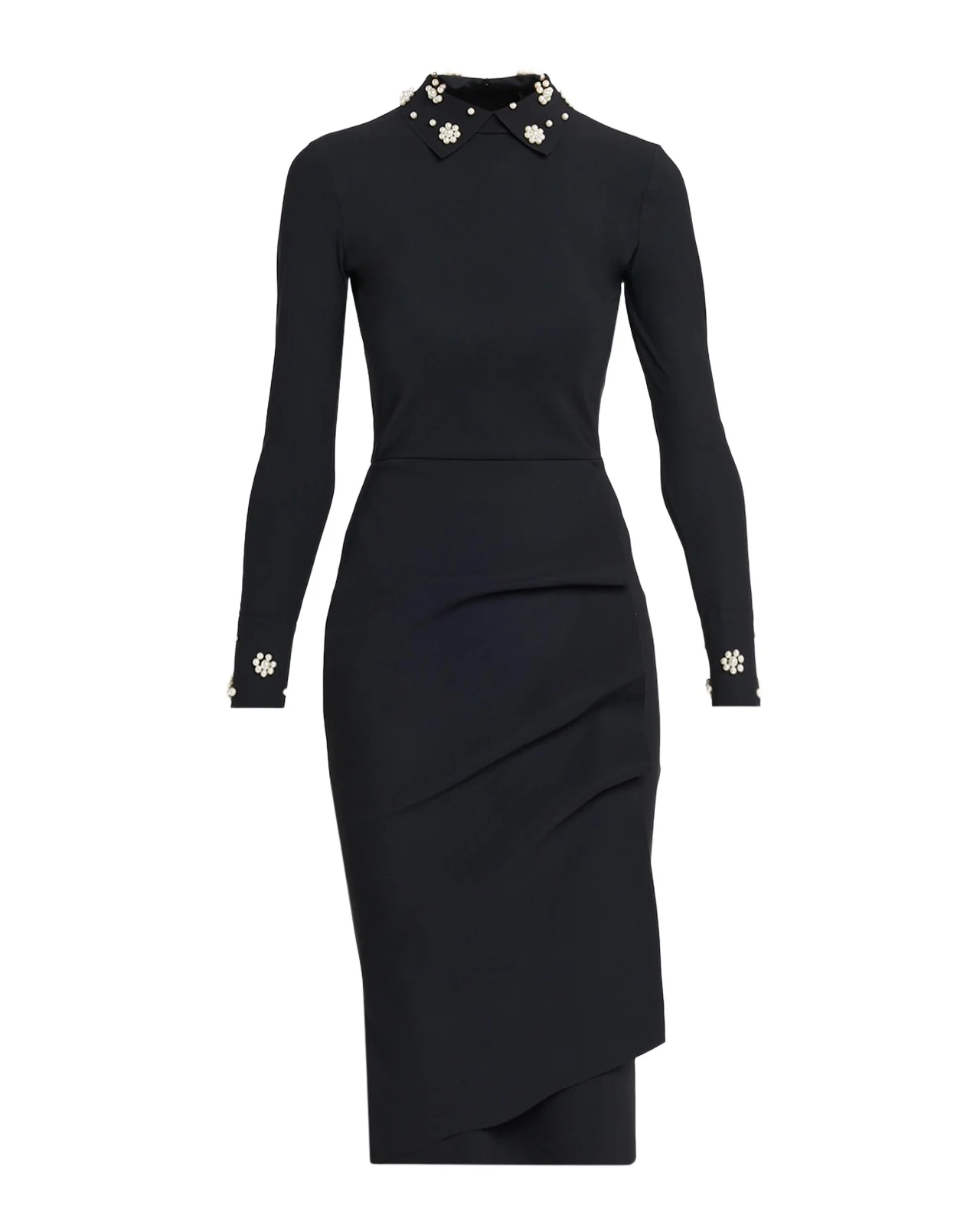 Ferflo Embellished Long-Sleeve Gathered Midi Dress Ferflo Embellished Long-Sleeve Gathered Midi Dress
