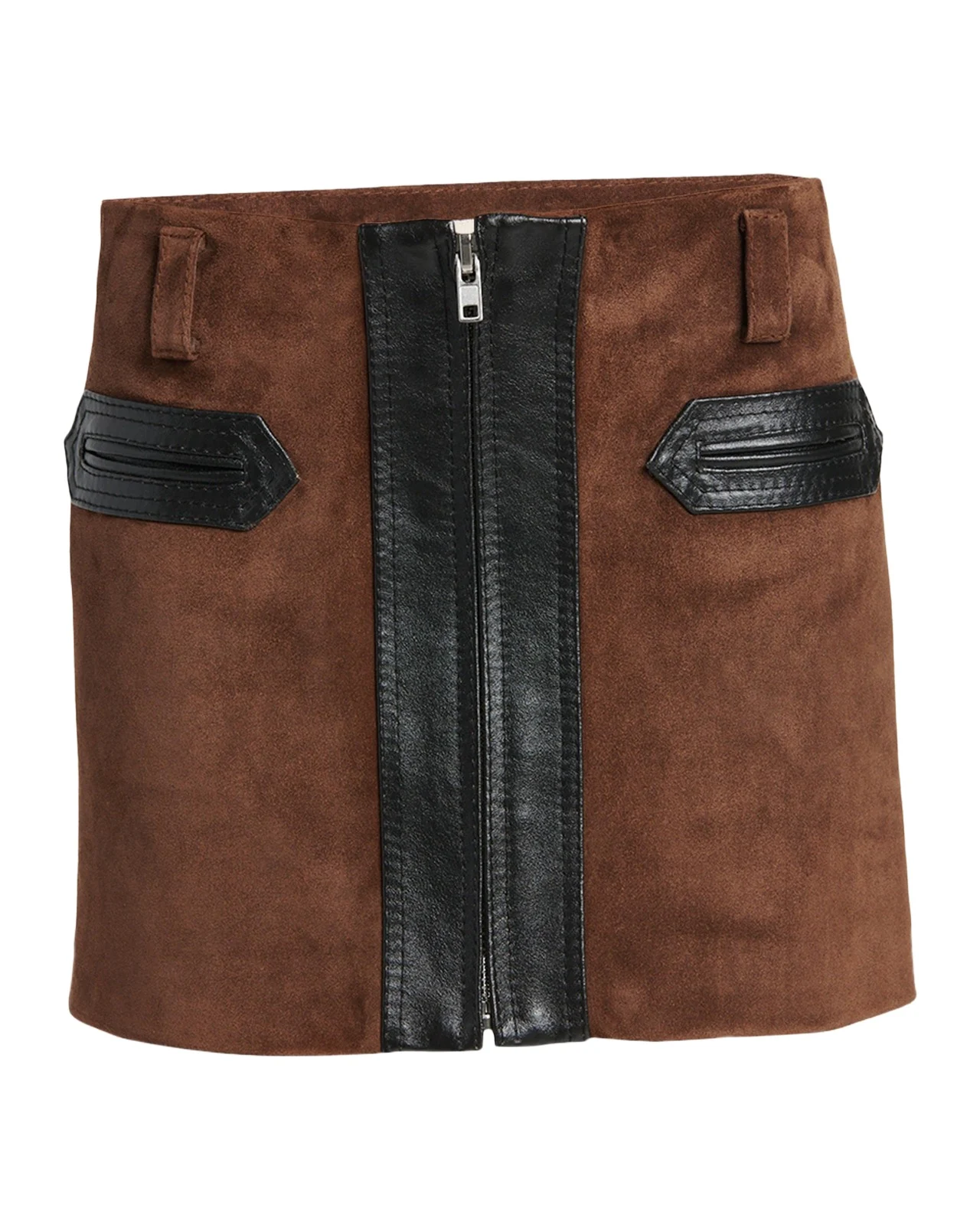 Zip-Front Suede Mini Skirt