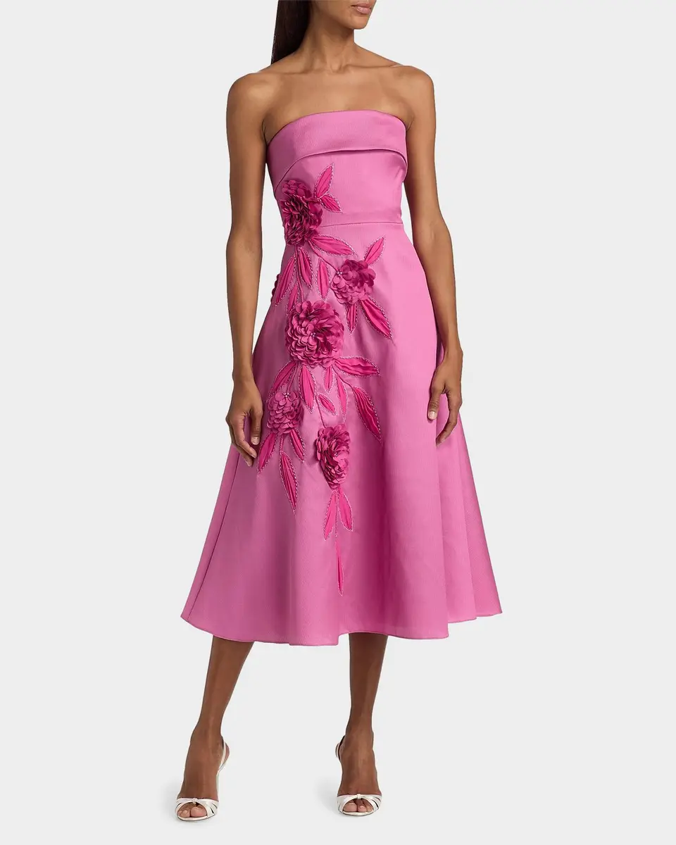 BADGLEY MISCHKA Floral Appliqué Strapless Midi Dress | Thumbnail 4 BADGLEY MISCHKA Floral Appliqué Strapless Midi Dress | Thumbnail 4