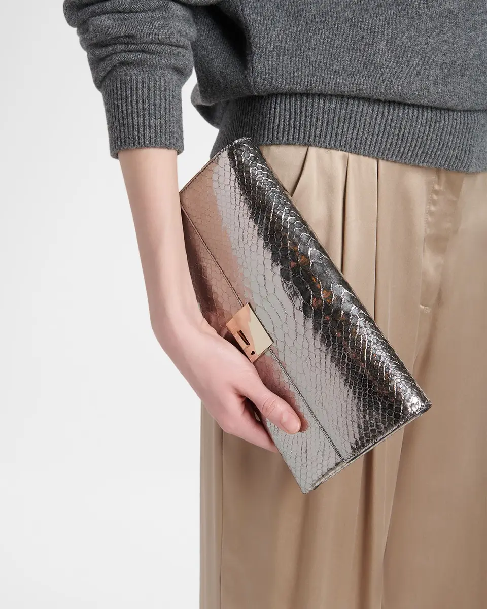 Tom Ford Jean Metallic Python-Embossed Leather Clutch | Thumbnail 2 Tom Ford Jean Metallic Python-Embossed Leather Clutch | Thumbnail 2