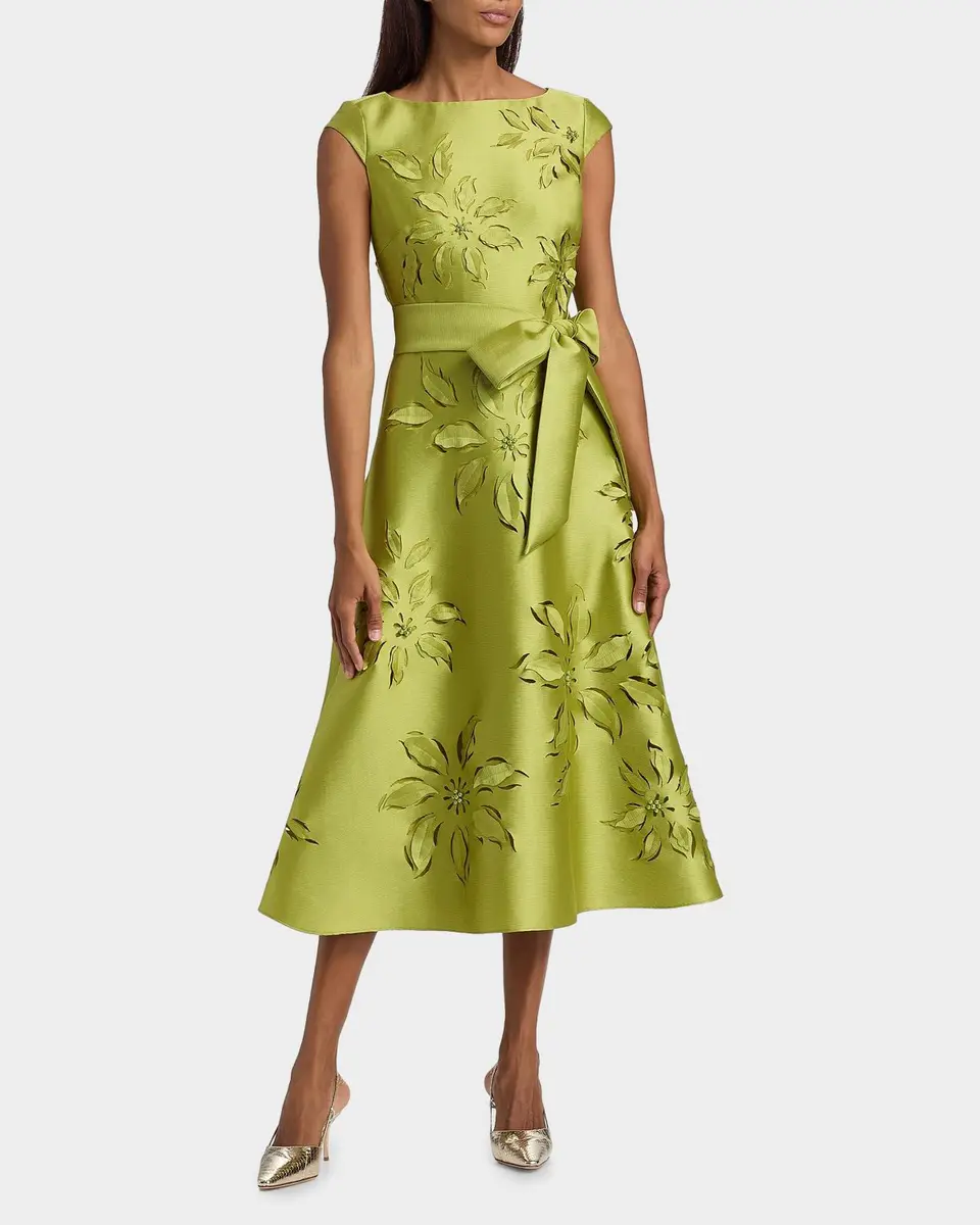 BADGLEY MISCHKA Laser-Cut Floral-Embroidered Tie-Waist Midi Dress | Thumbnail 2 BADGLEY MISCHKA Laser-Cut Floral-Embroidered Tie-Waist Midi Dress | Thumbnail 2