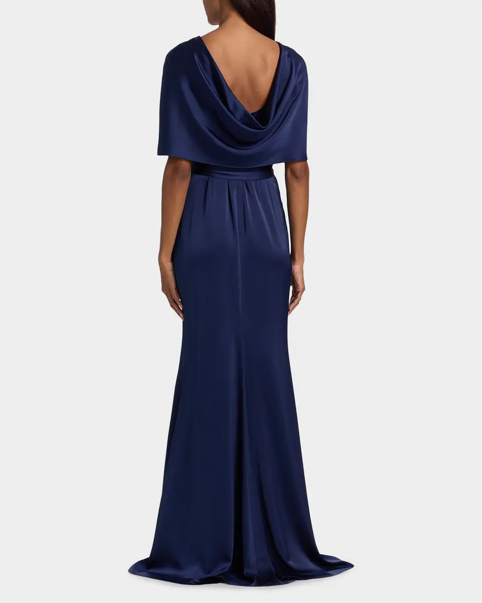 BADGLEY MISCHKA Hammered Satin Cape Sleeve Gown | Thumbnail 3