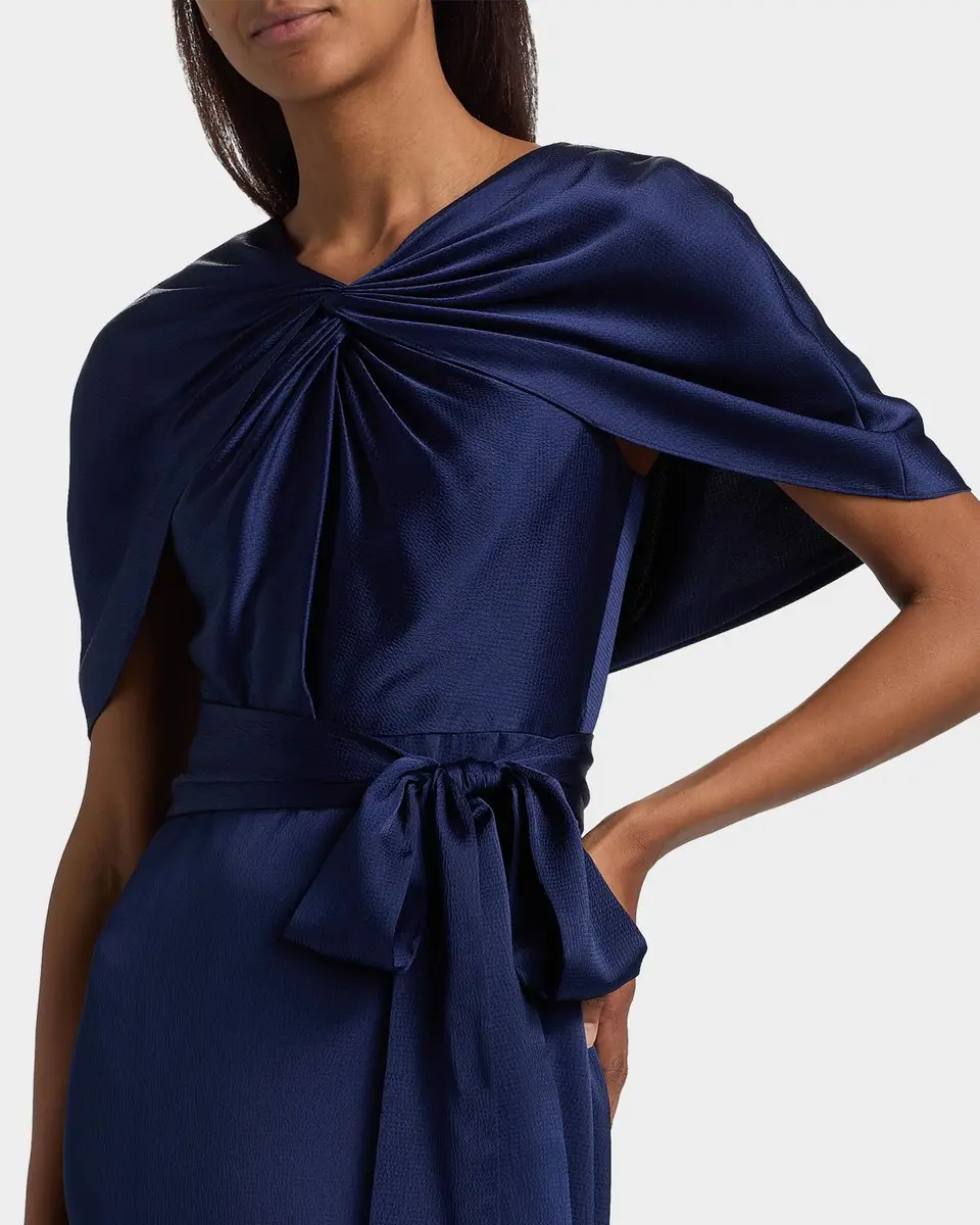 BADGLEY MISCHKA Hammered Satin Cape Sleeve Gown | Thumbnail 5
