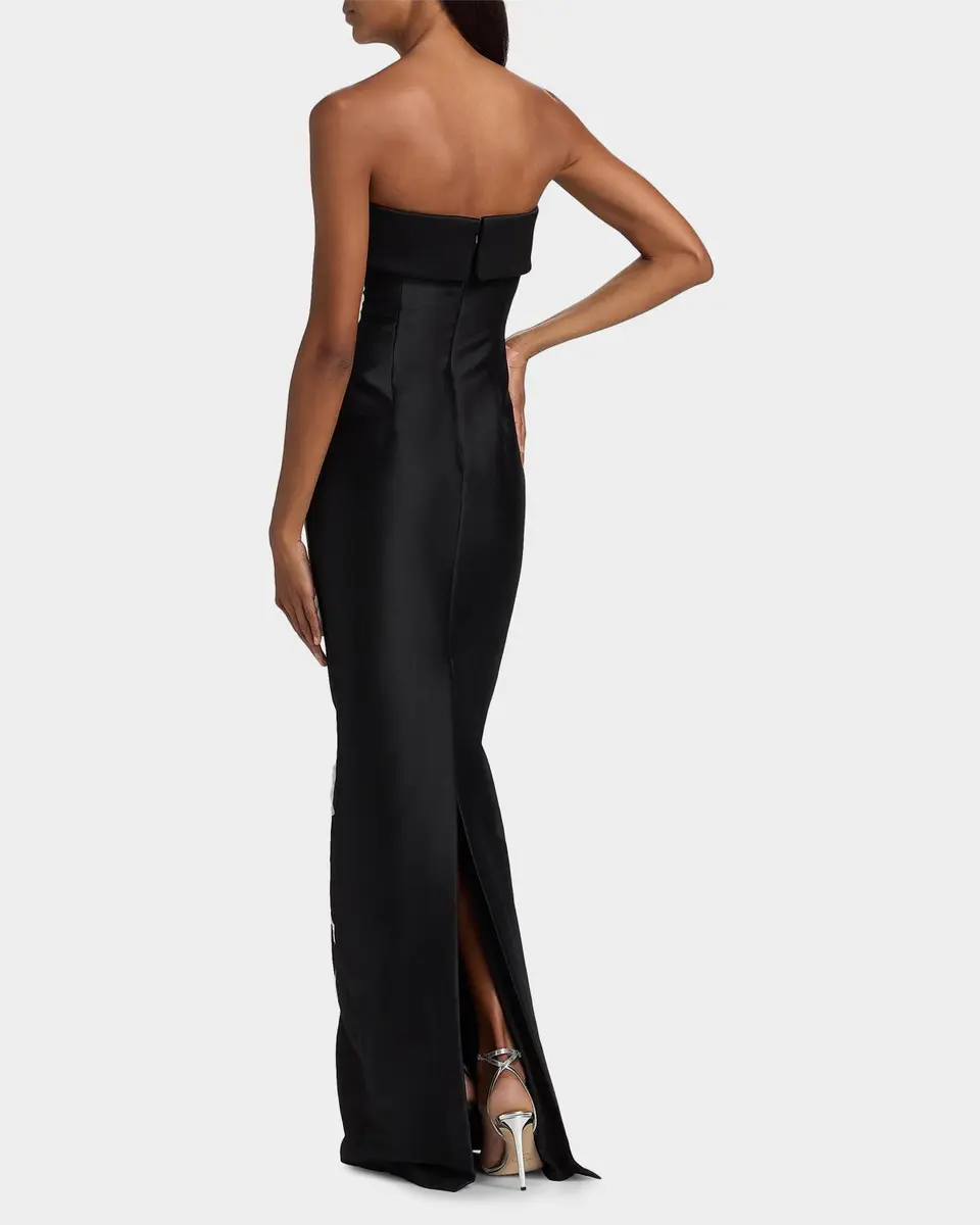 BADGLEY MISCHKA Floral-Embroidered Stretch Mikado Column Gown | Thumbnail 3 BADGLEY MISCHKA Floral-Embroidered Stretch Mikado Column Gown | Thumbnail 3