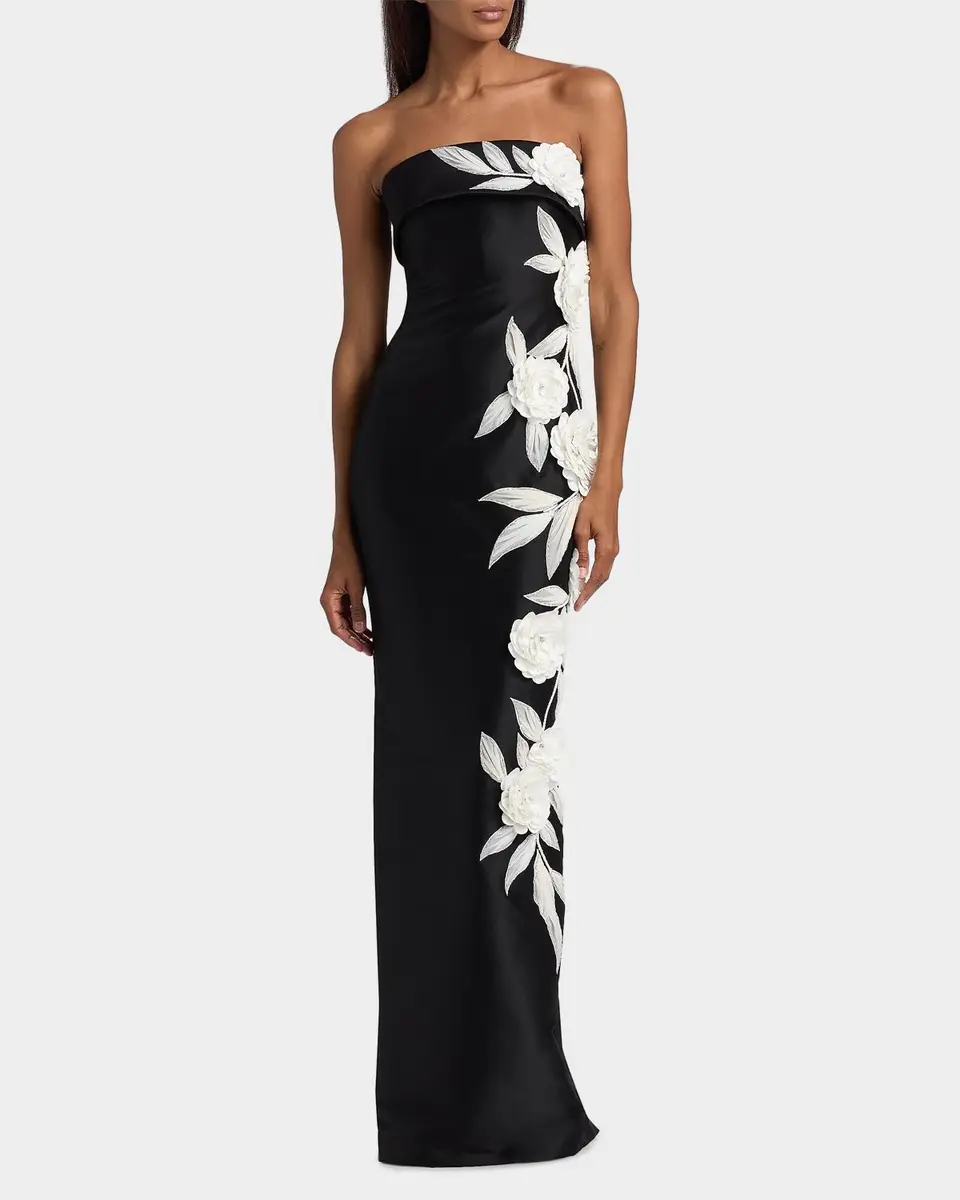 BADGLEY MISCHKA Floral-Embroidered Stretch Mikado Column Gown | Thumbnail 4 BADGLEY MISCHKA Floral-Embroidered Stretch Mikado Column Gown | Thumbnail 4