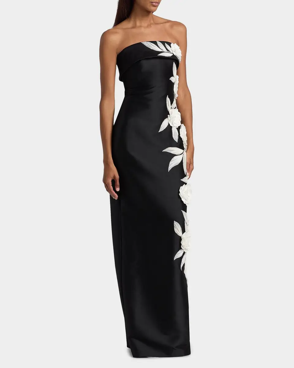 BADGLEY MISCHKA Floral-Embroidered Stretch Mikado Column Gown | Thumbnail 7 BADGLEY MISCHKA Floral-Embroidered Stretch Mikado Column Gown | Thumbnail 7