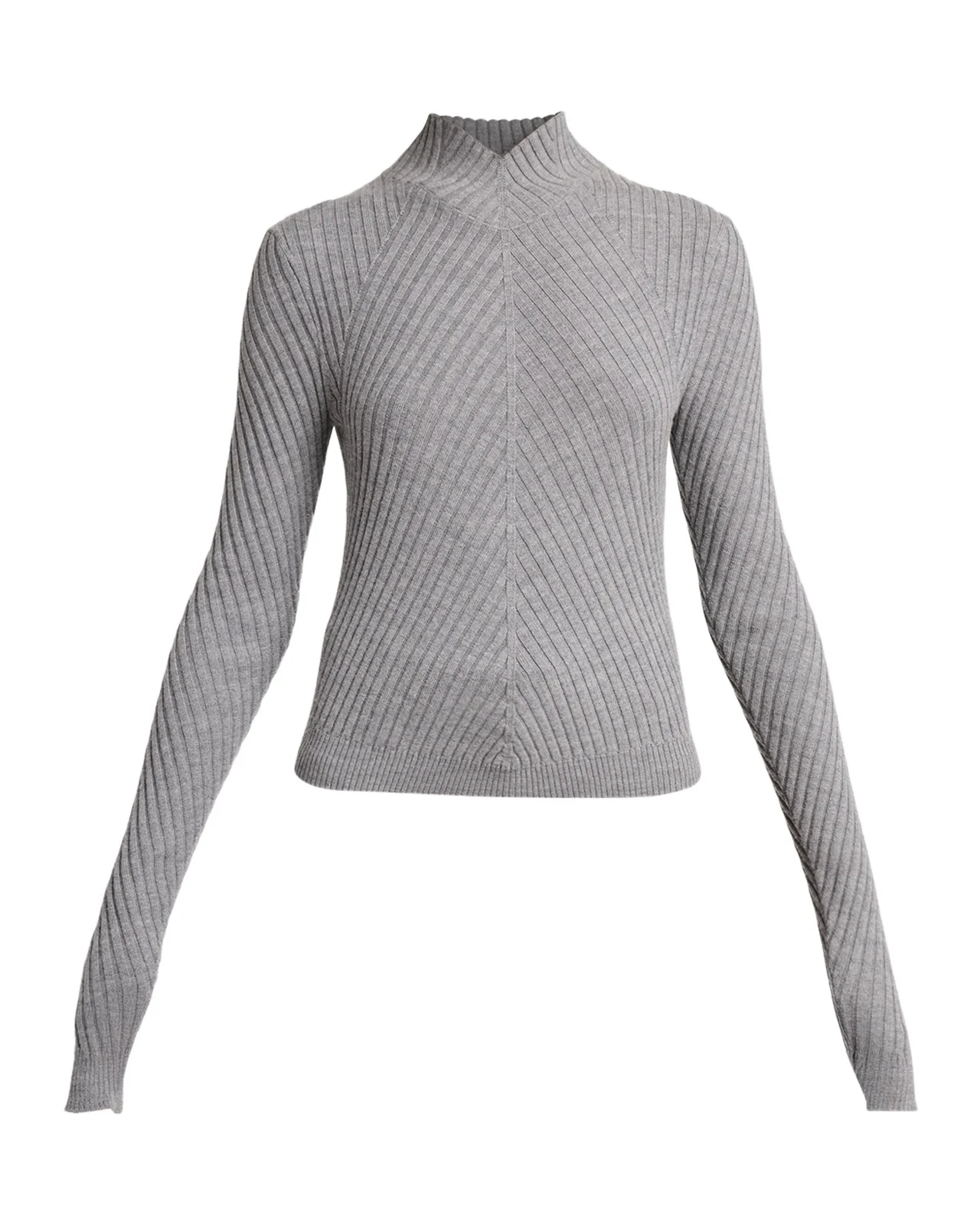 Mock-Neck Diagonal Ribbed Sweater