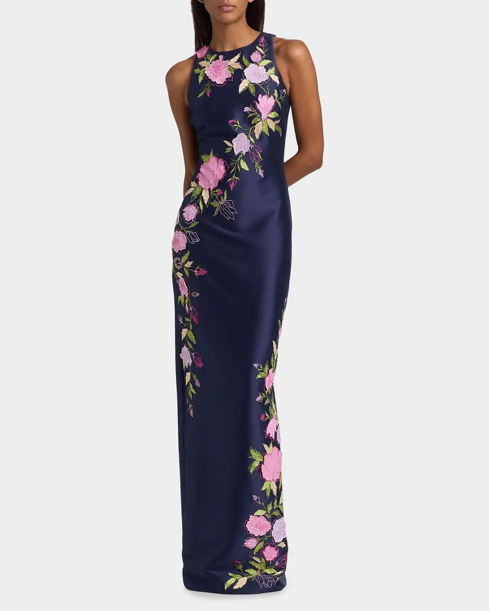 BADGLEY MISCHKA Floral Stretch Mikado Column Gown | Thumbnail 2