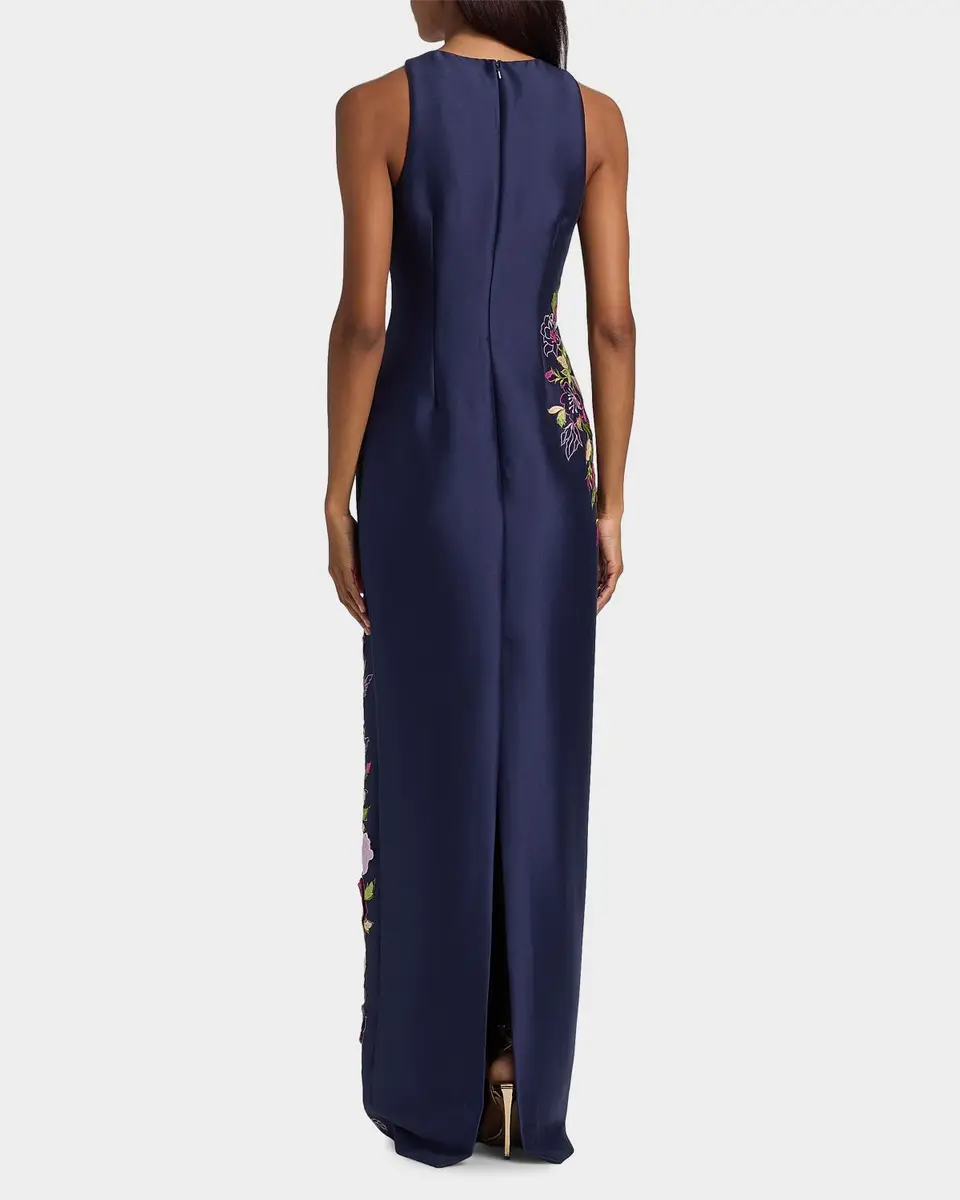 BADGLEY MISCHKA Floral Stretch Mikado Column Gown | Thumbnail 3