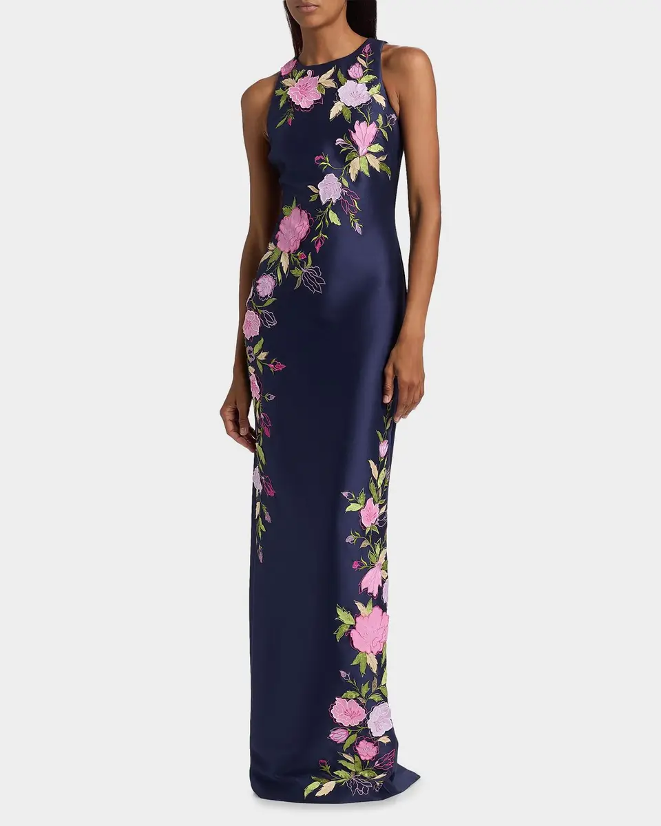 BADGLEY MISCHKA Floral Stretch Mikado Column Gown | Thumbnail 4