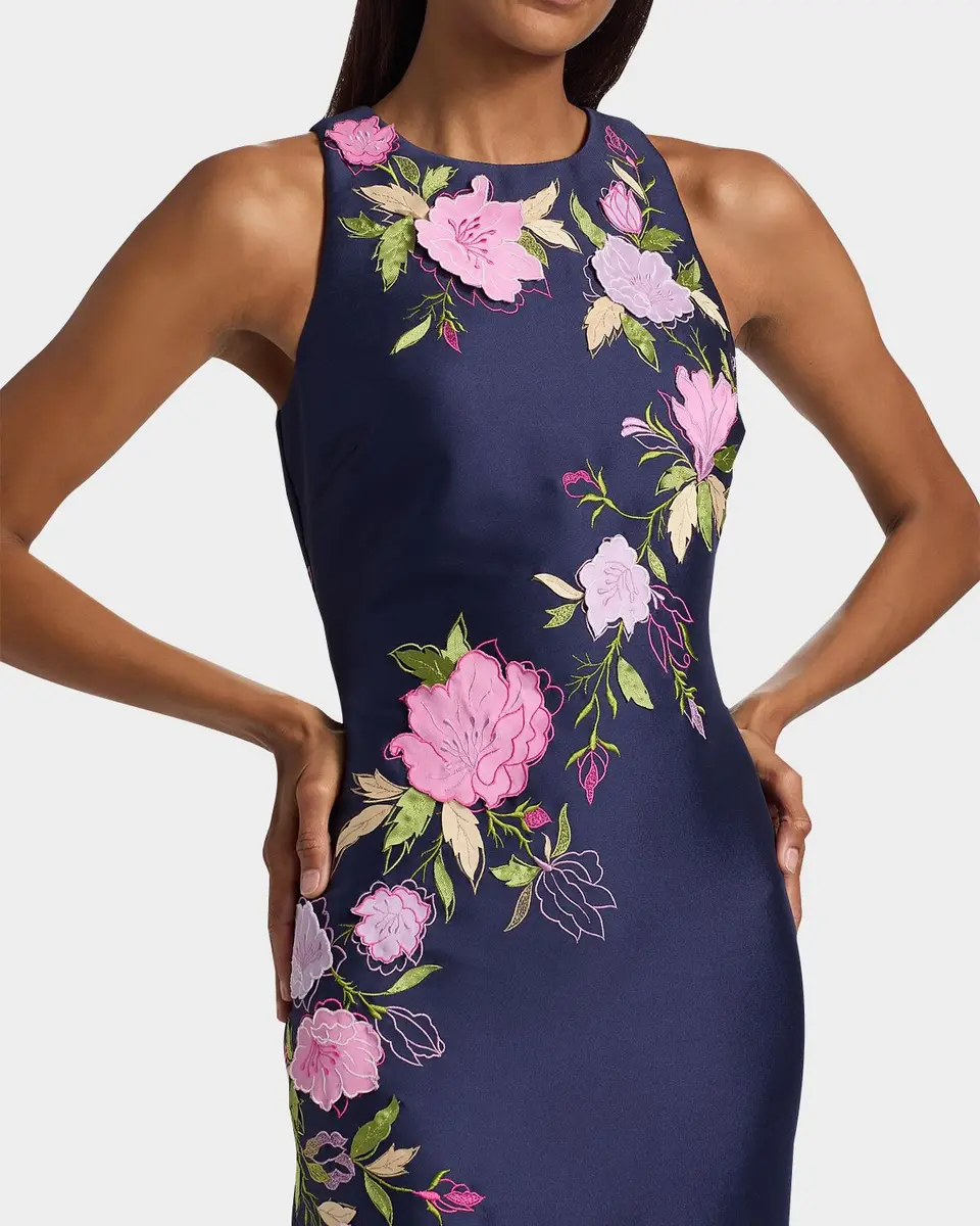 BADGLEY MISCHKA Floral Stretch Mikado Column Gown | Thumbnail 5