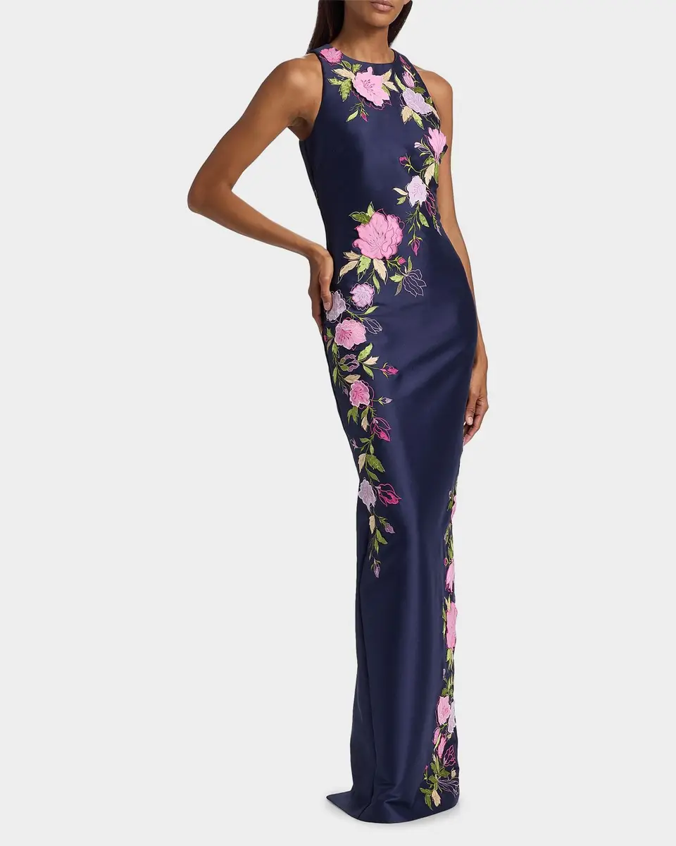 BADGLEY MISCHKA Floral Stretch Mikado Column Gown | Thumbnail 7