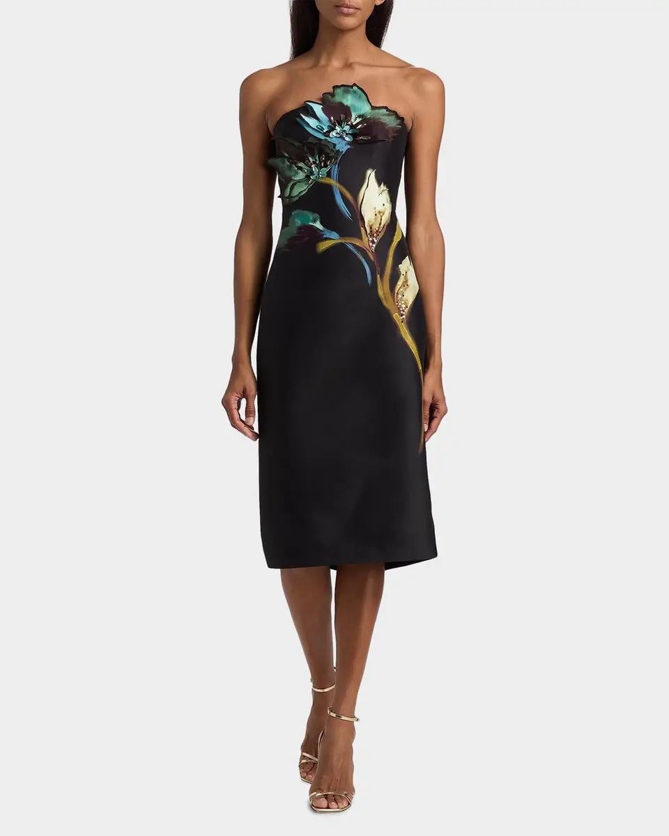 BADGLEY MISCHKA Floral Sheath Strapless Midi Dress | Thumbnail 2