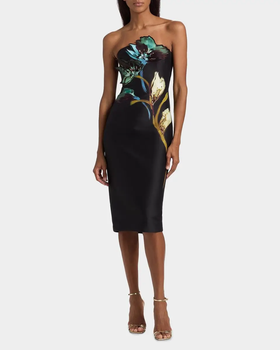 BADGLEY MISCHKA Floral Sheath Strapless Midi Dress | Thumbnail 4