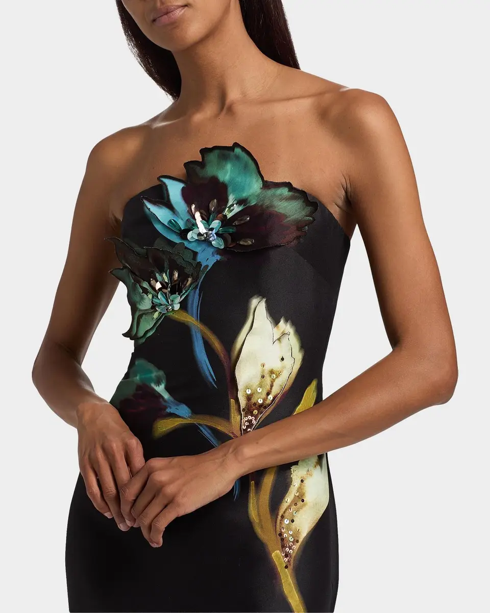 BADGLEY MISCHKA Floral Sheath Strapless Midi Dress | Thumbnail 5
