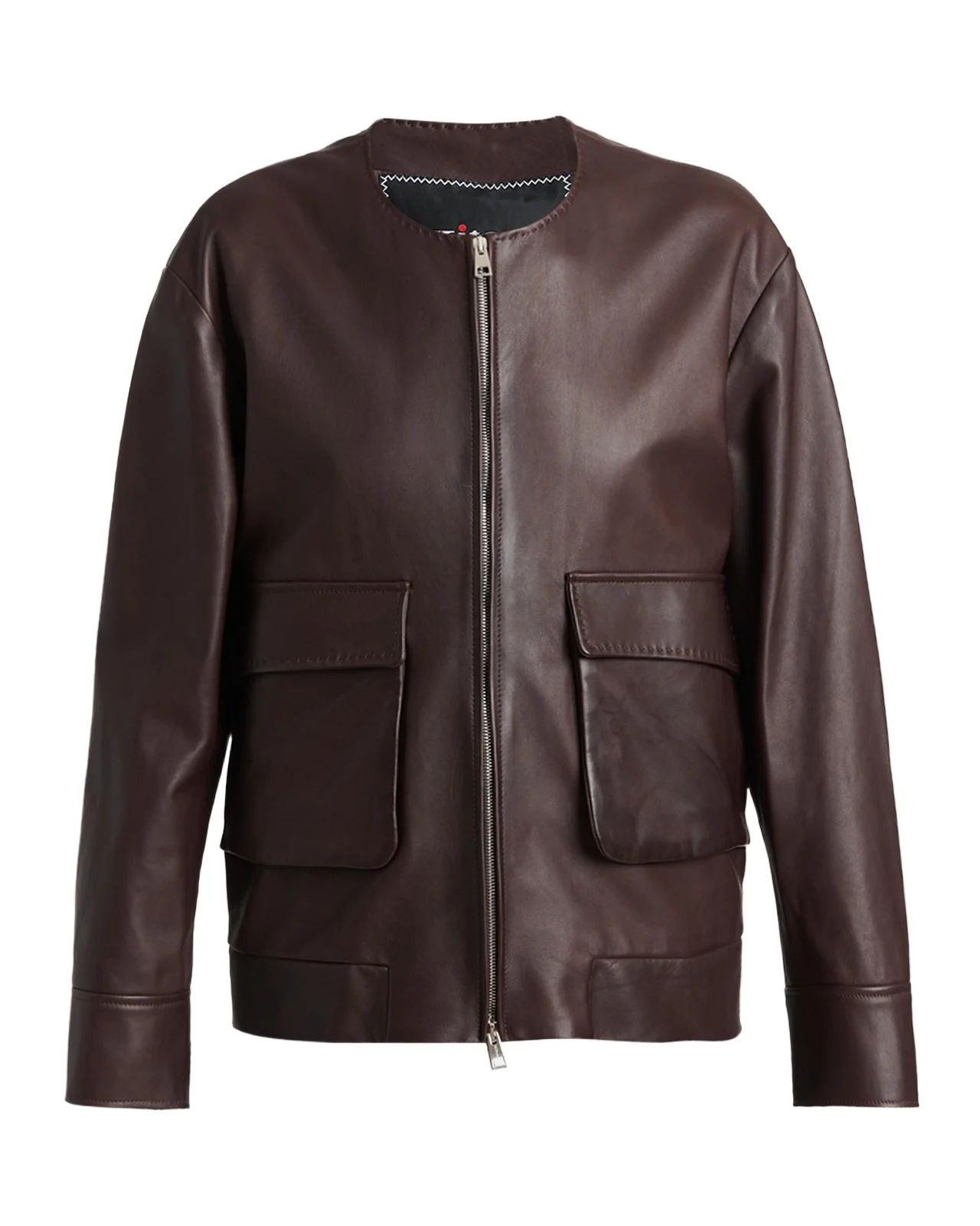 Kiton Collarless Leather Bomber Jacket