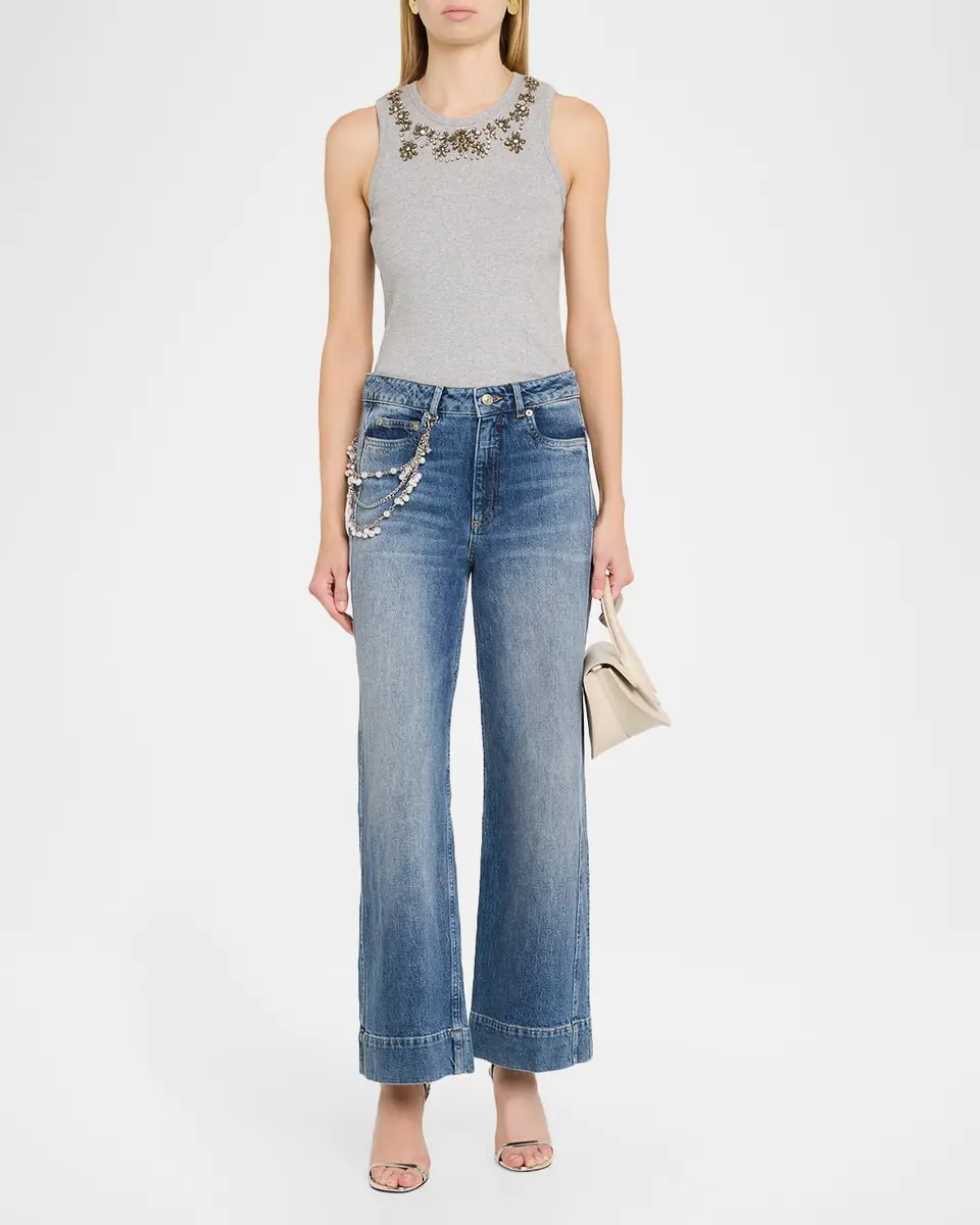 Cinq à Sept Pearly-Chain Cropped Wide-Leg Jeans | Thumbnail 2 Cinq à Sept Pearly-Chain Cropped Wide-Leg Jeans | Thumbnail 2