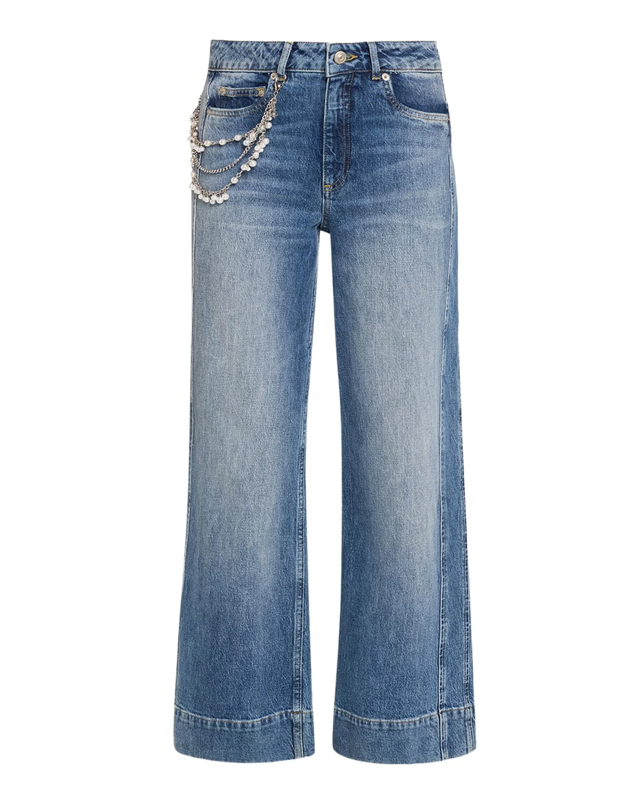 Pearly-Chain Cropped Wide-Leg Jeans Pearly-Chain Cropped Wide-Leg Jeans