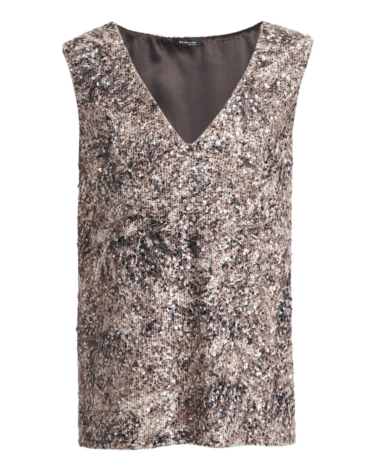 Kiton Plunging Sequined Knit Sleeveless Shirt