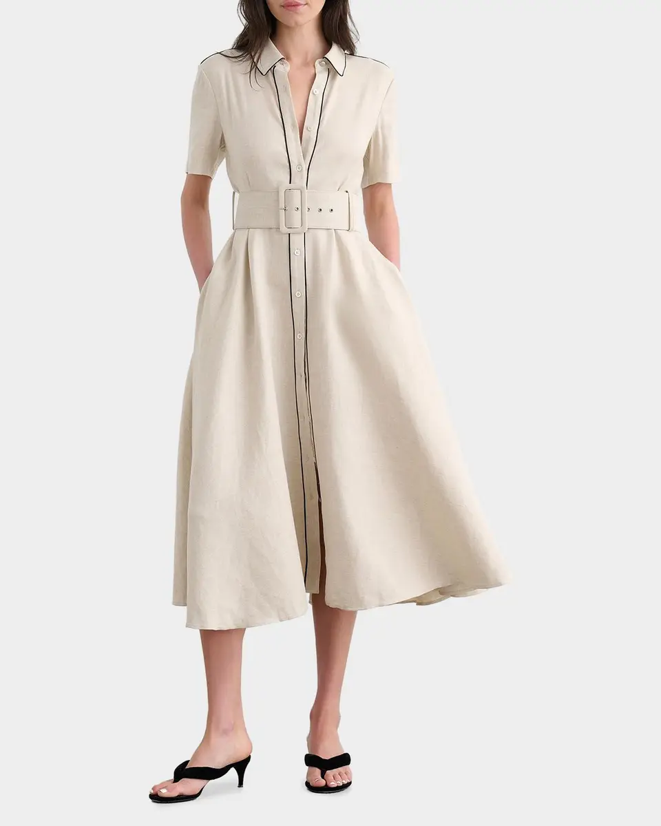 Toccin Jean Linen-Blend Belted A-Line Midi Shirtdress | Thumbnail 2 Toccin Jean Linen-Blend Belted A-Line Midi Shirtdress | Thumbnail 2