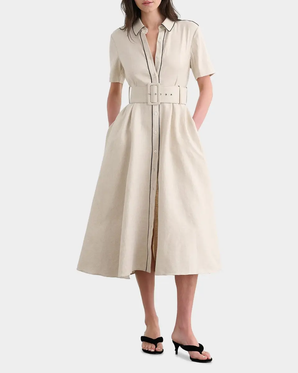 Toccin Jean Linen-Blend Belted A-Line Midi Shirtdress | Thumbnail 4 Toccin Jean Linen-Blend Belted A-Line Midi Shirtdress | Thumbnail 4