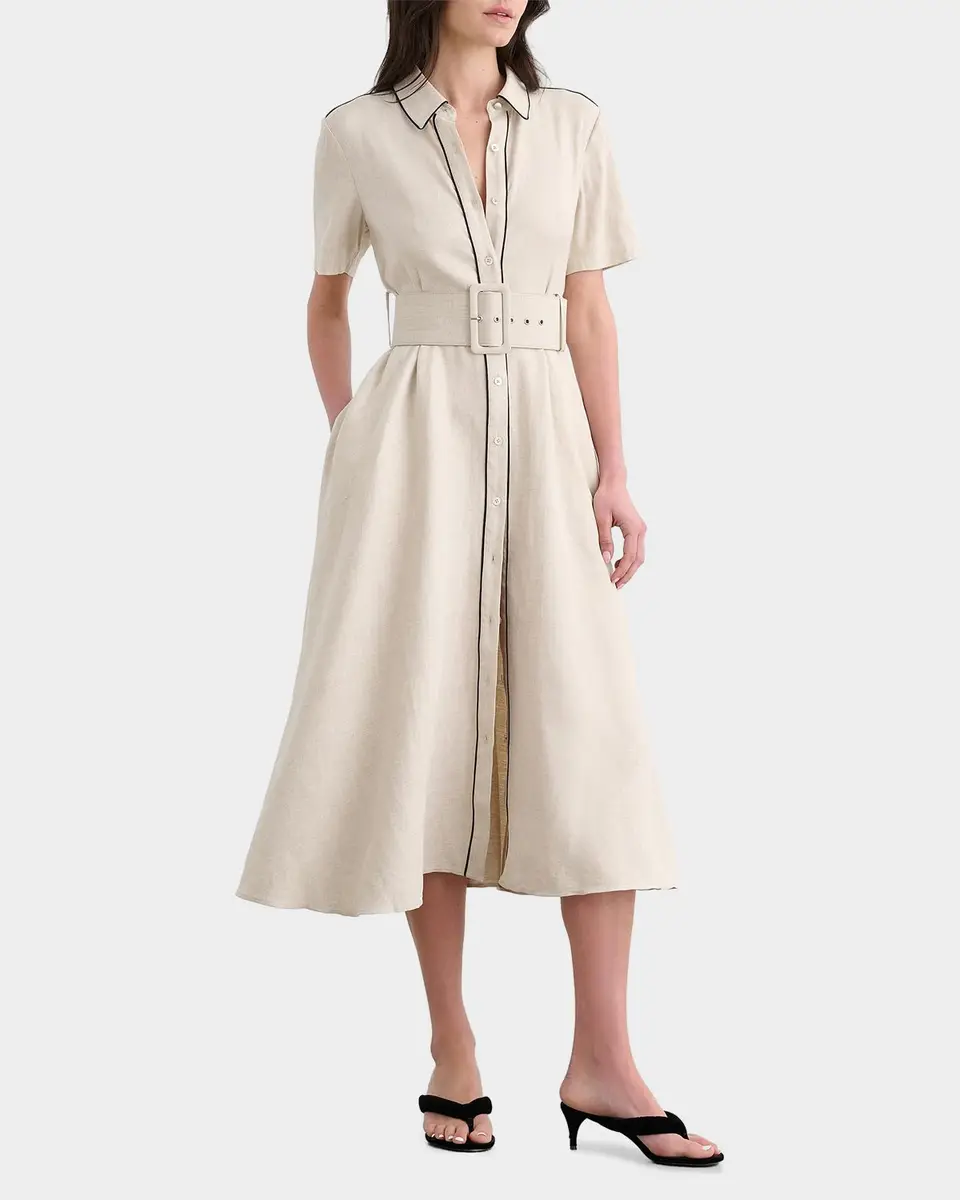 Toccin Jean Linen-Blend Belted A-Line Midi Shirtdress | Thumbnail 5 Toccin Jean Linen-Blend Belted A-Line Midi Shirtdress | Thumbnail 5