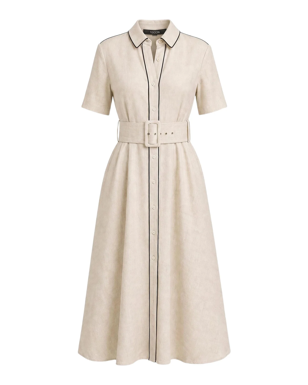 Jean Linen-Blend Belted A-Line Midi Shirtdress Jean Linen-Blend Belted A-Line Midi Shirtdress
