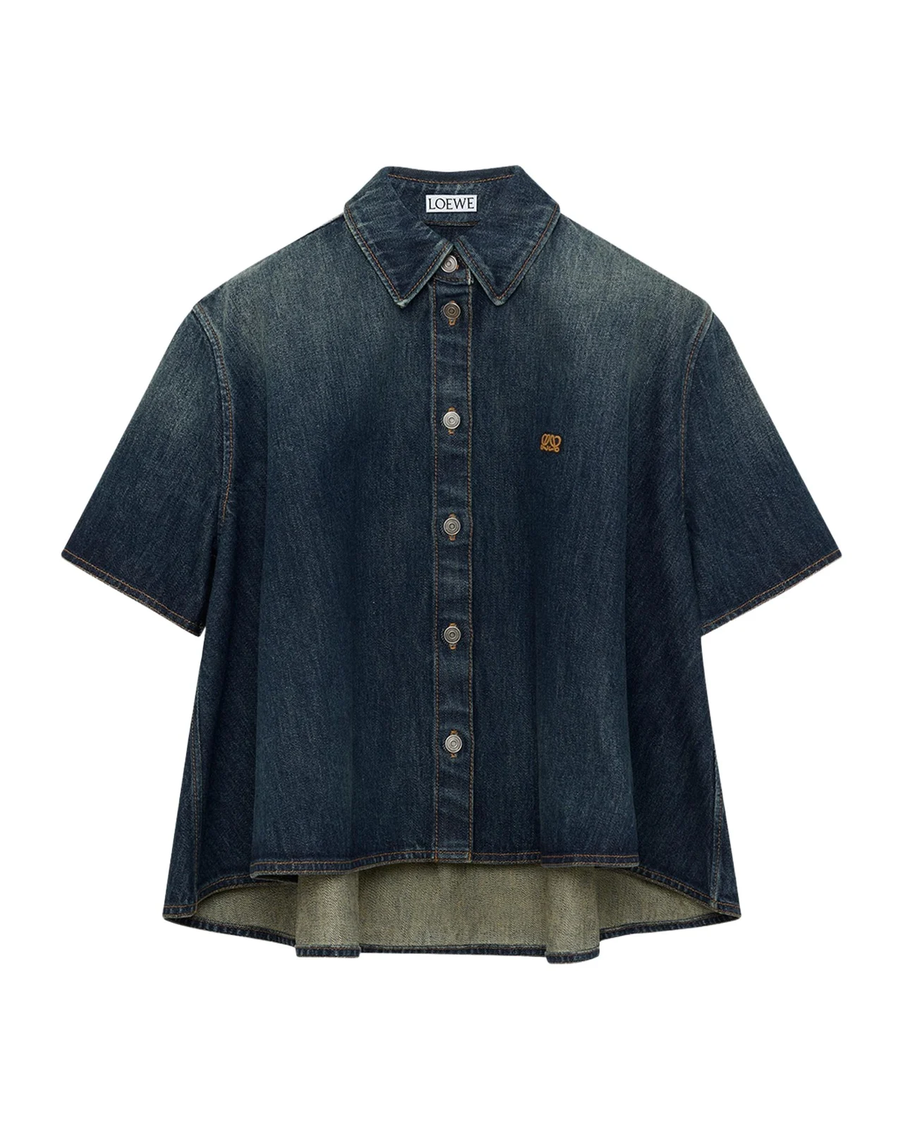 Loewe Short-Sleeve Denim Trapeze Button-Down Shirt