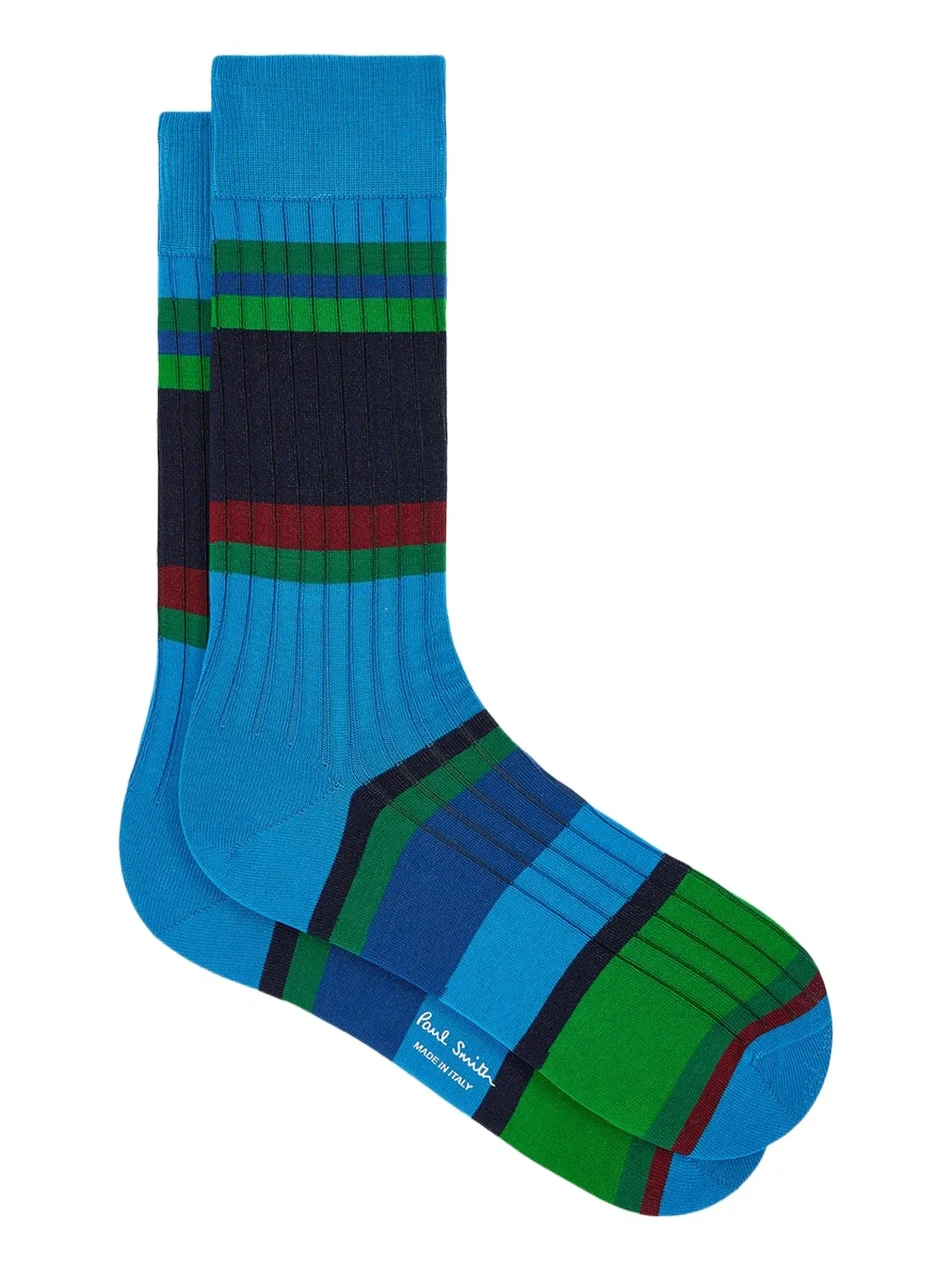 Paul Smith Men's Pool Ribbed Stripe Mid-Calf Socks