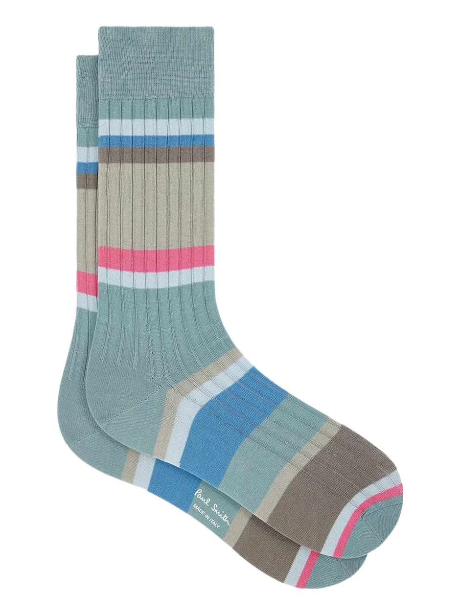 Paul Smith Men's Pool Ribbed Stripe Mid-Calf Socks