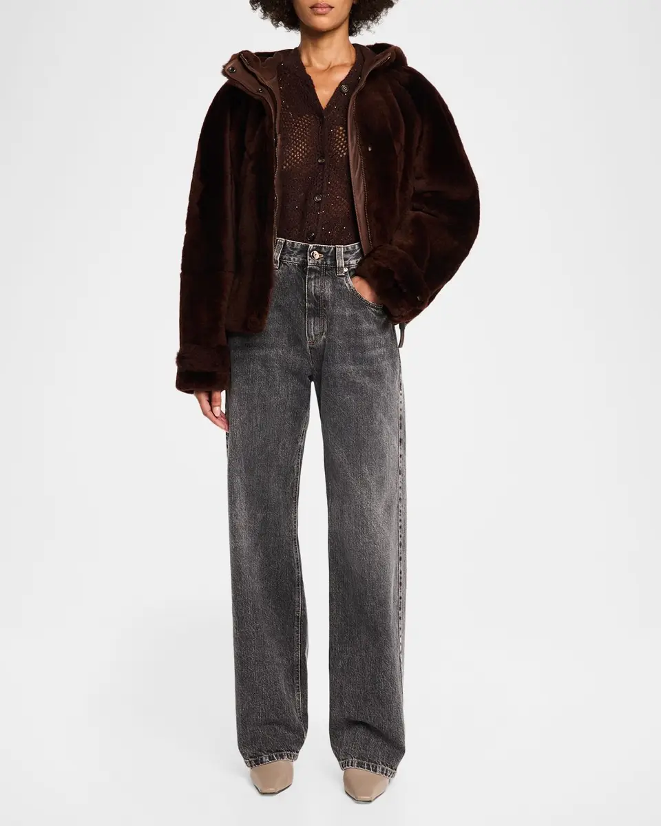 Brunello Cucinelli Lamb Shearling Zip Hooded Jacket | Thumbnail 2 Brunello Cucinelli Lamb Shearling Zip Hooded Jacket | Thumbnail 2