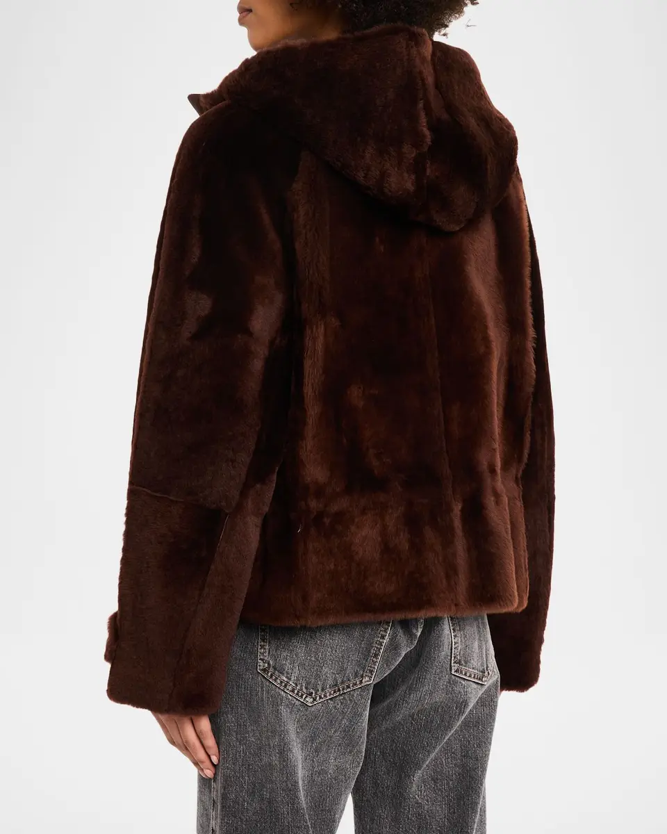 Brunello Cucinelli Lamb Shearling Zip Hooded Jacket | Thumbnail 3 Brunello Cucinelli Lamb Shearling Zip Hooded Jacket | Thumbnail 3