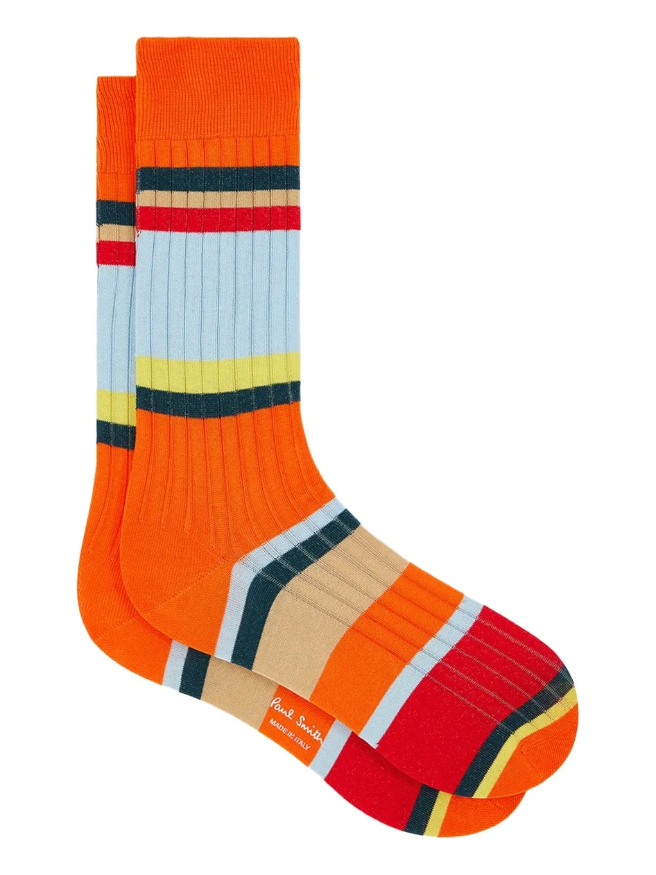 Paul Smith Men's Pool Ribbed Stripe Mid-Calf Socks