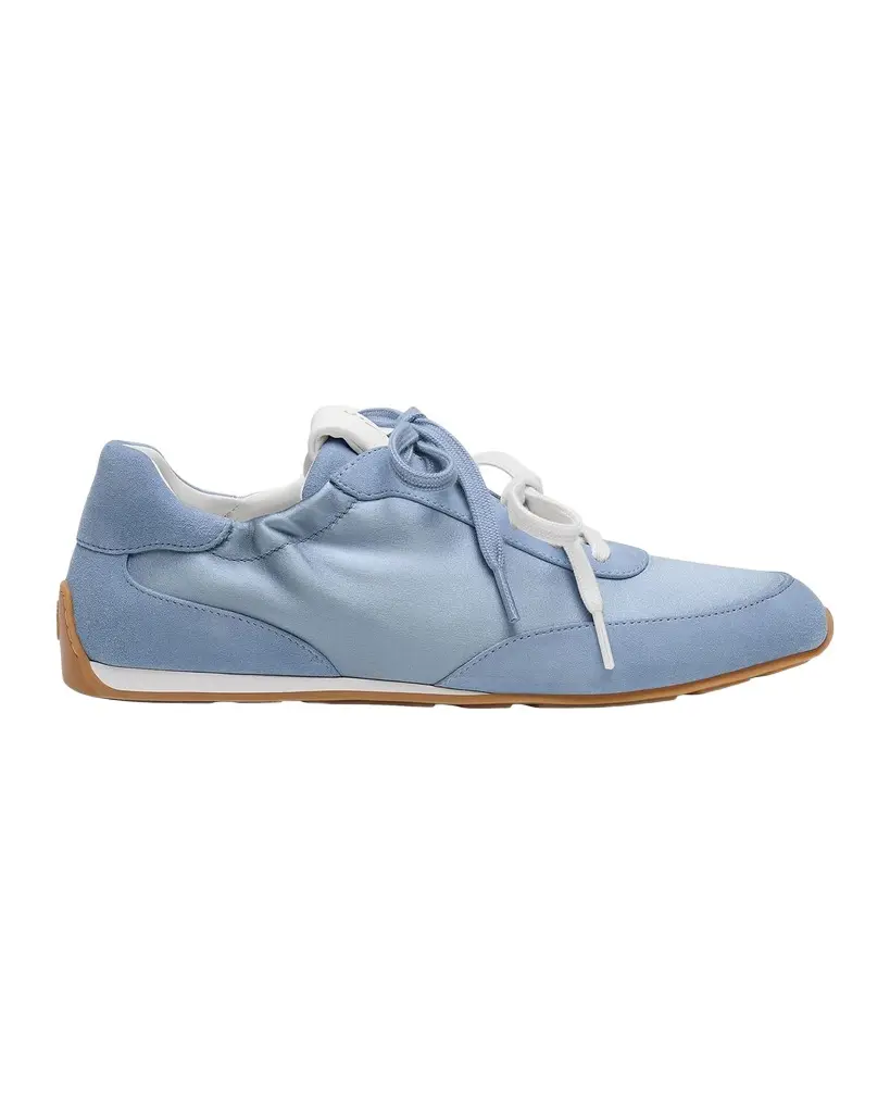 Stuart Weitzman Bond Ruche Suede & Satin Sneakers | Image 1 Stuart Weitzman Bond Ruche Suede & Satin Sneakers | Image 1