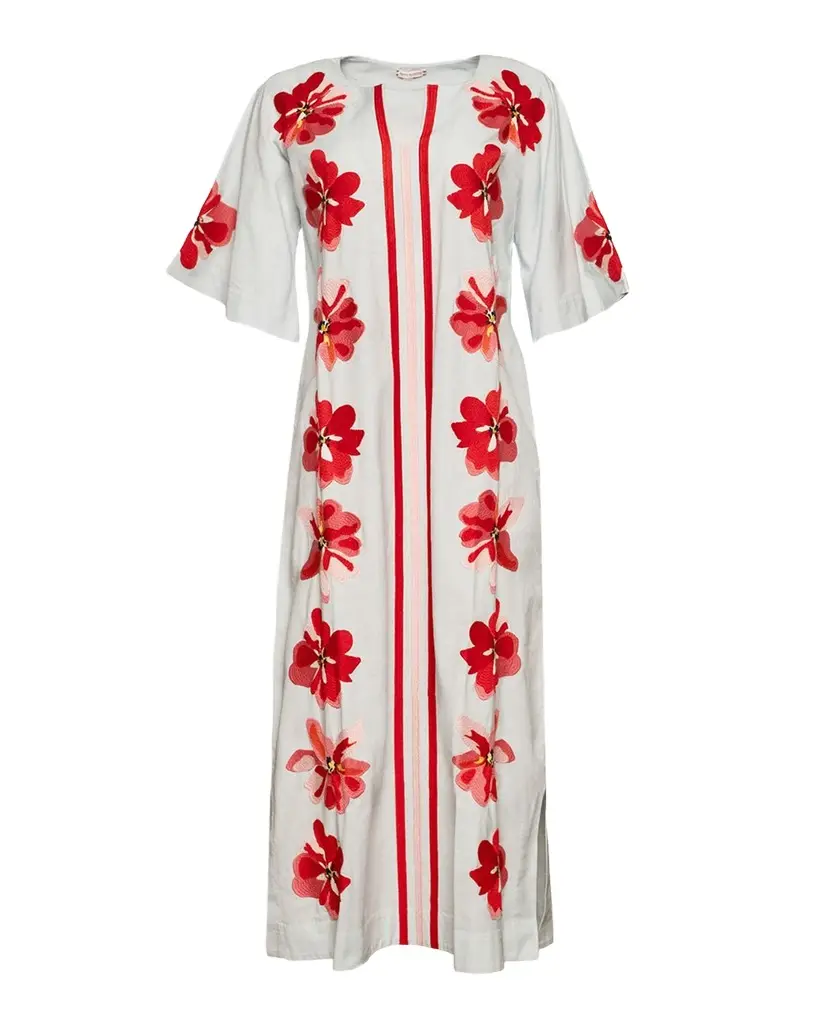 Charming Floral-Embroidered Maxi Caftan Charming Floral-Embroidered Maxi Caftan