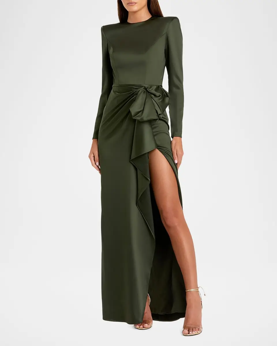 Mac Duggal Leena 1 Bow-Detailed Satin Column Gown | Thumbnail 2