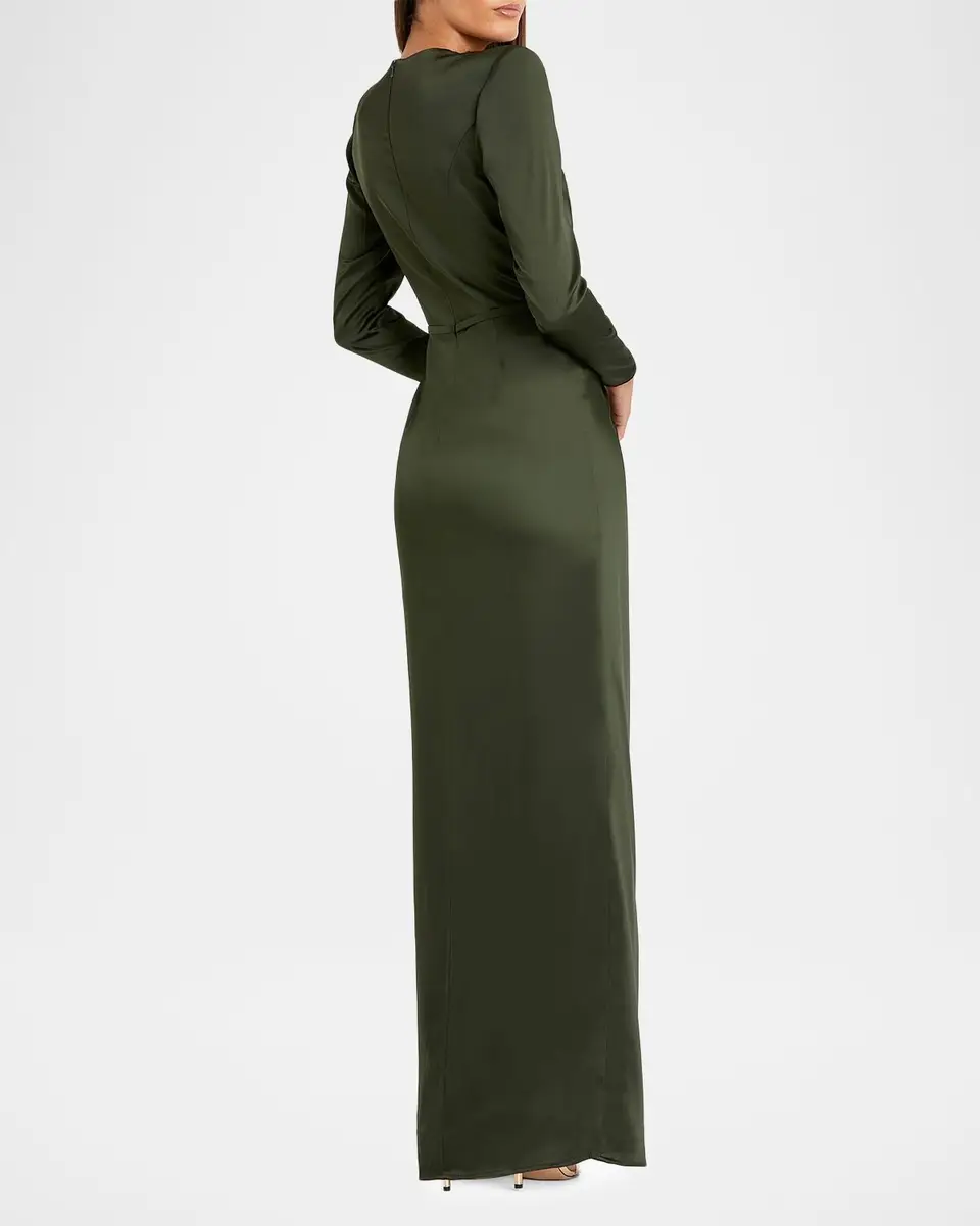 Mac Duggal Leena 1 Bow-Detailed Satin Column Gown | Thumbnail 3